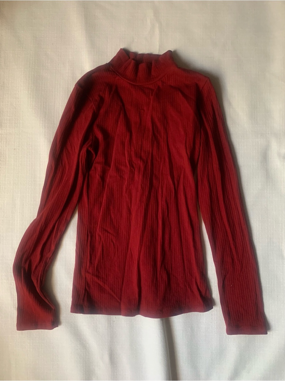 Bozzolo Ribbed Mock Neck Long-Sleeve Top - Deep Red